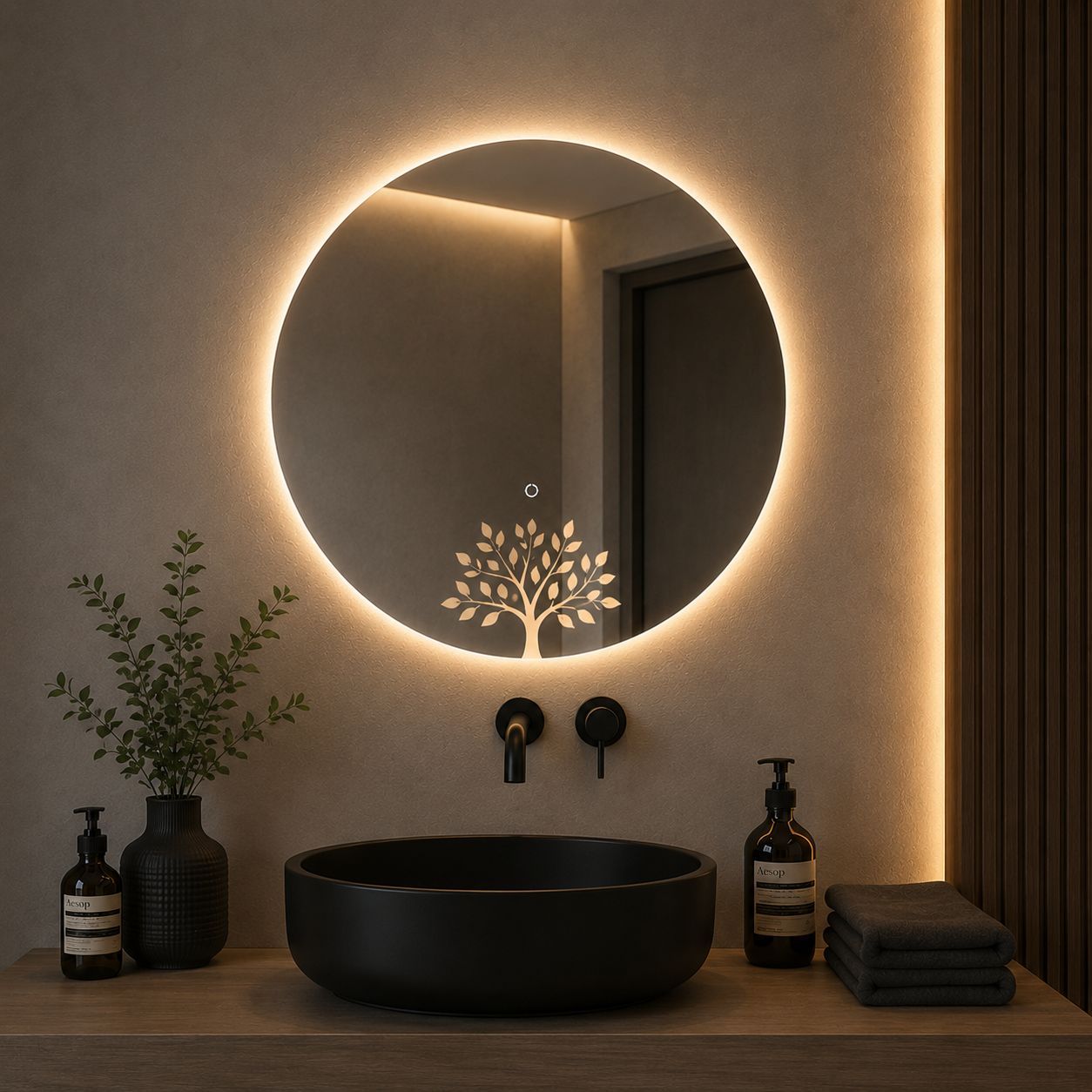 آینه بک لایت گرد طرح درخت